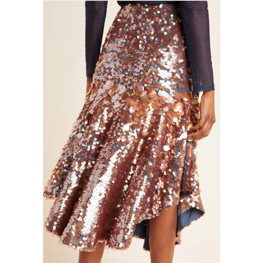 NWT Anthropologie Dhruv Kapoor Leonita Sequin Asymmetrical Skirt Size 0 - Picture 4 of 11